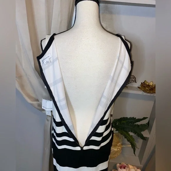 NWT 16 Liz Claiborne Black White Stripes Back Zip Belt Loops Sleeveless Dress - Picture 9 of 16